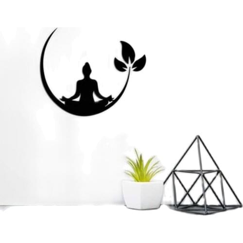 Decor Wood Frame Woman Hand Face Decor Mdf Canvas Painting Pictures Leaf Decorative Table Woman Practicing Yoga Decorative