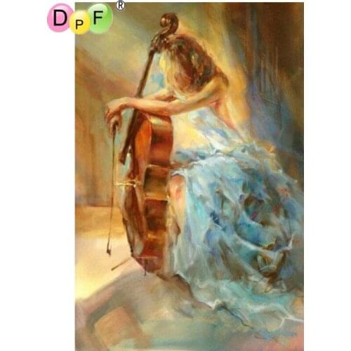 DPF DIY Women violin 5D diamond embroidery crafts diamond painting cross stitch wall painting home decor diamond mosaic square