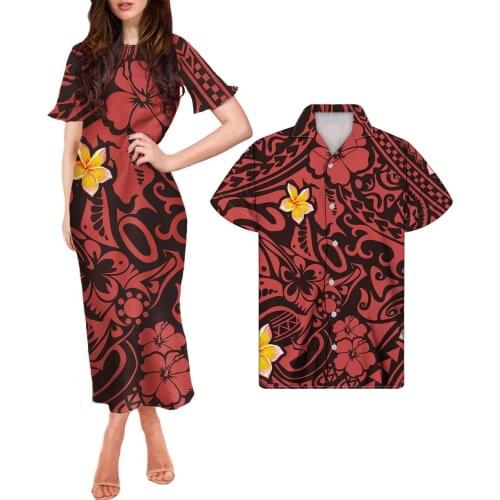 HYCOOL Elegant Casual Long Bodycon Red Dresses For Women 2021 Match Summer 5xl Men Shirts Wholesale Couple Matching Clothing Set