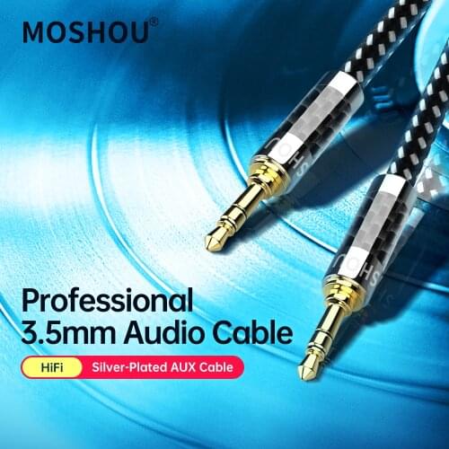 MOSHOU HiFi AUX Cable 3.5mm Audio Speaker Cable 3.5 jack For Guitar Silver-plated Braided Wire Auxiliary Car Headphone Cable
