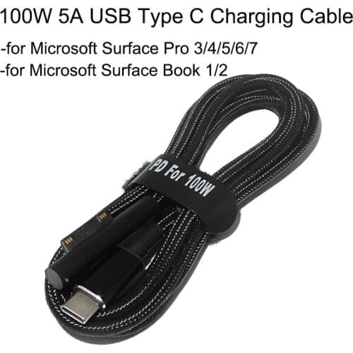 100W 5A USB Type C Fast Charging Cable for Microsoft Surface Pro 3 4 5 6 7 Dc Power Adapter Plug Converter for Surface Book 1 2