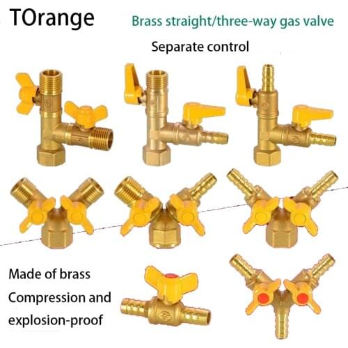 Brass Gas Three-way Valve Copper Rod Copper Core 1/2inch Brass Gas Valve Natural Gas Switch Ball Valve