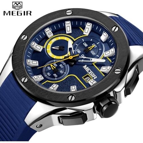 MEGIR 2021 Fashion Men Sport Watch with Chronograph Waterproof Silicone Quartz Military Men Watches Clock Male Relogio Masculino