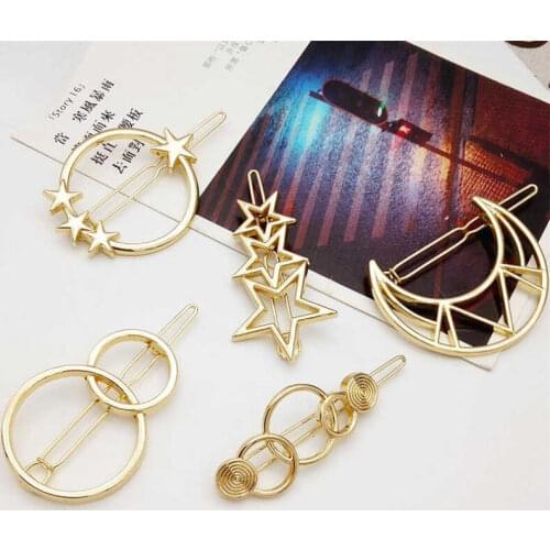 Fashion Women Simple Hollow Out Hair Clip Star Moon Hairpin Pin Hair Accessories