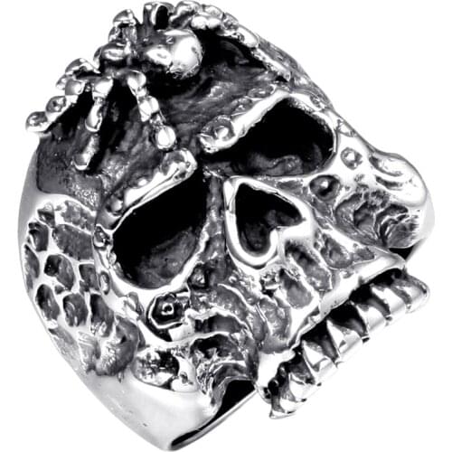 Megin D Stainless Steel Titanium Punk Sull Spider Evil Eyes Demon Vintage Rings for Men Women Couple Friend Gift Fashion Jewelry