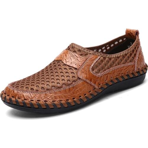 Mens Summer Casual Breathable Mesh Cloth Loafers Soft Flats Sandals Handmade Male Driving Shoes Plus Size 38-50