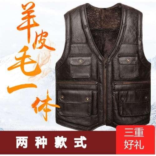 2021 Mens V-neck Sheepskin Vest Fur Integrated Warm Thickened Vest
