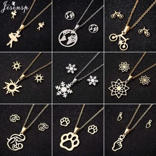 Jisensp Simple Creative Stainless Steel Bicycle Pendant Necklace Set for Women Men Statement Jewelry Set Fashion Jewelry Gift