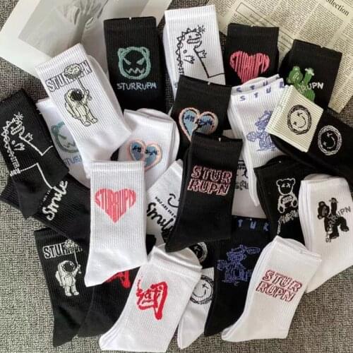 Men and women socks cute astronaut bear funny monster cartoon smiley love pattern Korean summer trend fashion sports socks