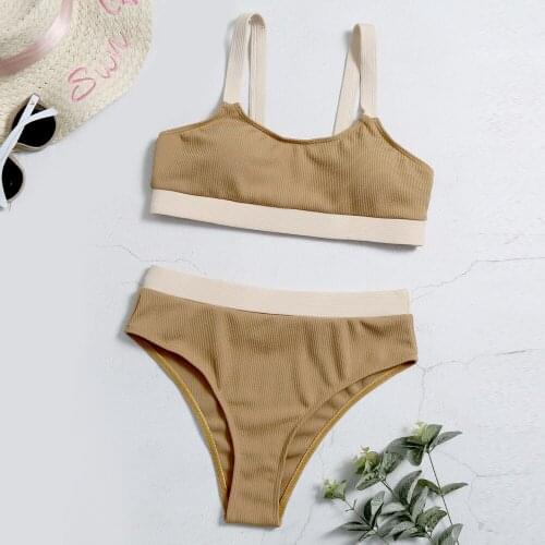 2021 New Bandeau Bikini High Waist Swimwear Women Push Up Swimsuit Patchwork Bathing Suit High Leg Two Piece Bikinis Set Femme