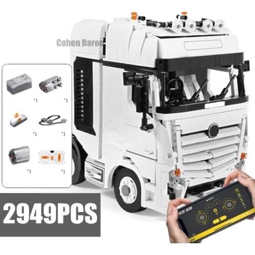 New 2949PCS APP RC Control Motor Power Funtions Car FLATBED Arocs Crane TRUCK Model Technical Building Blocks Bricks Boys Kid