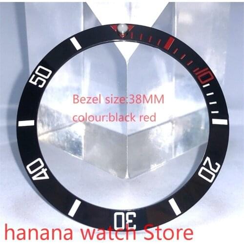 Bligers new high quality 38mm pearl rotating watch bezel black red is suitable for self-winding 40mm mens watch