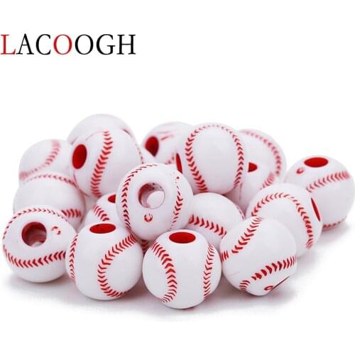 Wholesale 50pcs 12mm Red White Color Acrylic Beads Baseball Spacer Round Beads With Big 4mm Hole for DIY Bracelet Jewelry Making