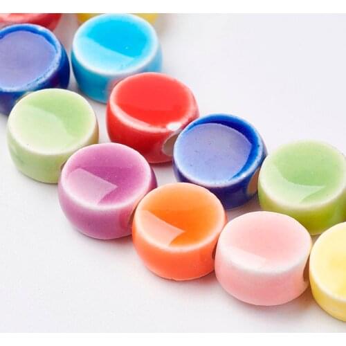 PandaHall 40pcs 8~9x5mm Handmade Bright Glazed Porcelain Ceramic Clay Flat Round Jewelry Making DIY Necklace Bracelet Beads