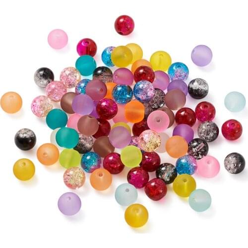 Pandahall 400 pcs/set DIY Jewelry Making Mixed Color Round Transparent Frosted Glass Beads and Two Tone Crackle Glass Beads 8mm