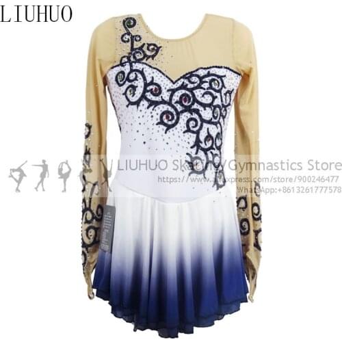 Ice Figure Skating Dress Girls Black Spandex Children Long Sleeves Performance Wear Competition Rhythmic Dance Leotard Wholesale