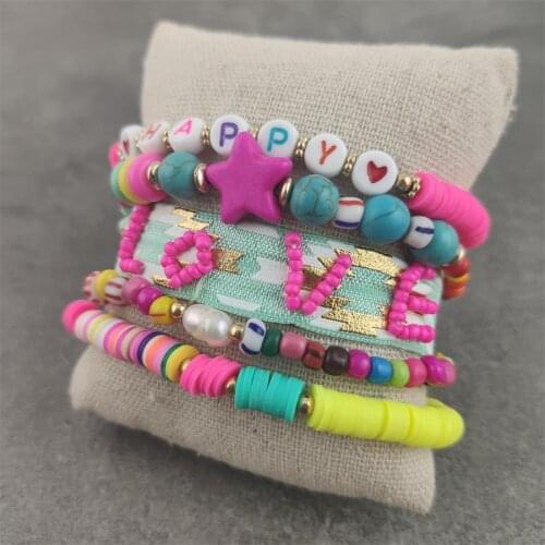 Bohemia Embroidery Love Woven Bracelets for Women Handmade Word Star Rope Braided Bracelet Friendship Ethnic Summer Gifts