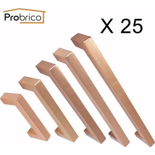 Probrico 25 Pcs Rose Gold Cabinet knobs and handles for Furniture Diameter 12 mm Square T Bar Kitchen Cupboard Closet Door Pulls