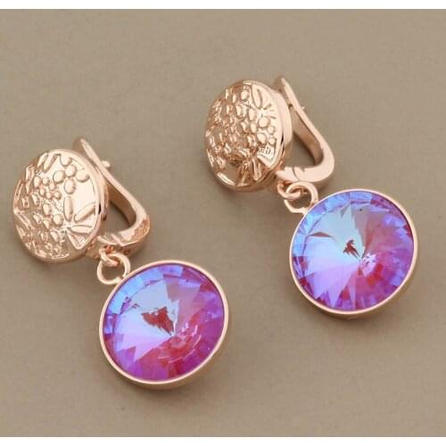New Trend Many styles and colors 585 Rose Gold Color Crystal Earrings for women Unusual earrings round Jewelry For Christmas