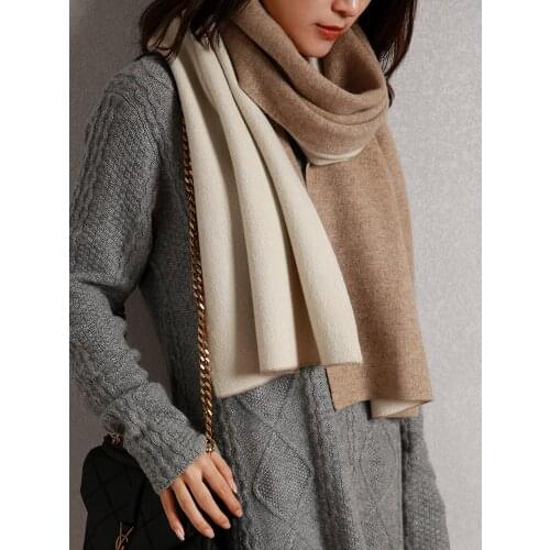 Top grade 100% cashmere knit women luxury double face color scarf shawl pashmina 40x180cm