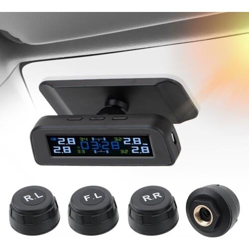 Solar TPMS Temperature Warning Fuel Save Car Tyre Pressure Monitor With 4 External Sensors Tire Pressure Monitoring System