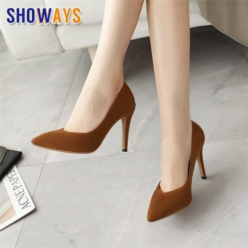 2020 Spring Career Women Pumps Black Red Flock 9cm High Thin Heels Party Dress Office Ladies Slip-on Pointed Toe Stiletto Shoes