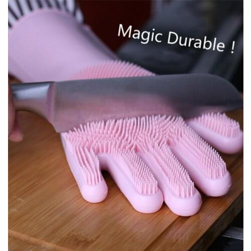 Magic Silicone Dishwashing Gloves Oven Mitts Kitchen Brush Rubber Scrubber Car Wash Insulated Durable Than Latex Sponge