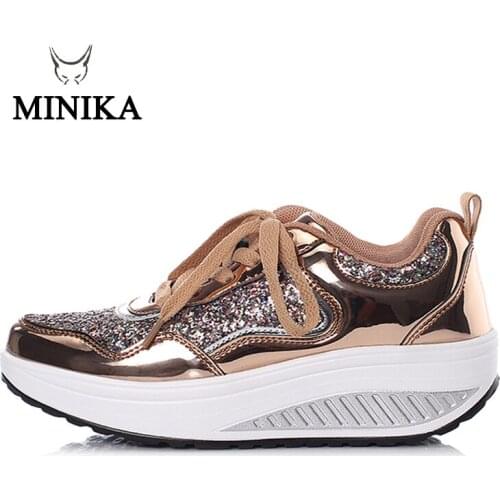 Newest Toning Shoes Shining Swing Shoes Sneaker Women Lace-up Damping Sports Aerobics Sneakers Height Zapatillas Mujer Fitness