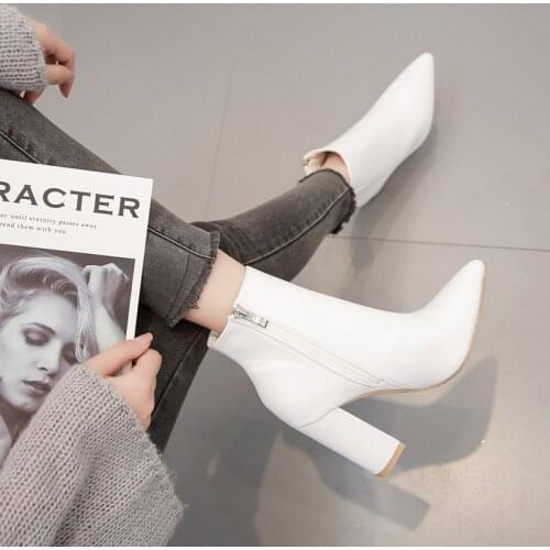 LTARTA 2021 Womens Boots White High Heels Fashion Pointed Toe White Mid Calf Boot Killer Booties Womens Boots ZL-QS048