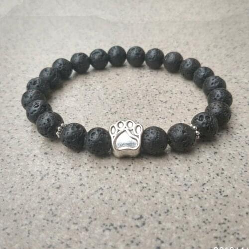 2 Style Dog Paw Footprint 8mm White Black Lava Stone Beads DIY Aromatherapy Essential Oil Diffuser Bracelet Yoga Strand Jewelry