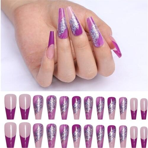 24pcs Detachable Butterfly False Nails Ballerina Wearable Long Coffin Fake Nail Full Cover Nail Tips Manicure Tools Press Glue