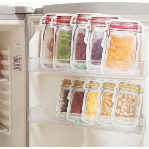 300pcs Wholesale Mason Jar Shaped Food Container Plastic Bag Clear Mason Bottle Modeling Zippers Storage Snacks Plastic Box