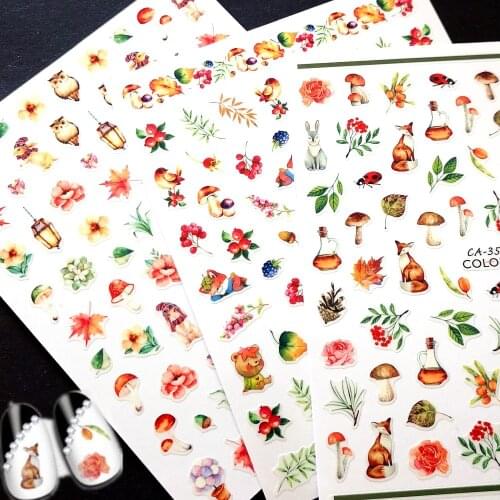 Newest CA-350 351 352 Mushroom design 3d nail sticker back glue nail decals template DIY decorations tips