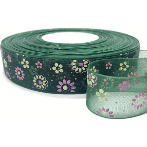 5Yards /Roll 25mm Printing Flower Organza Ribbons For Flower Gift Packing Wedding Decoration DIY Garment Accessories #11