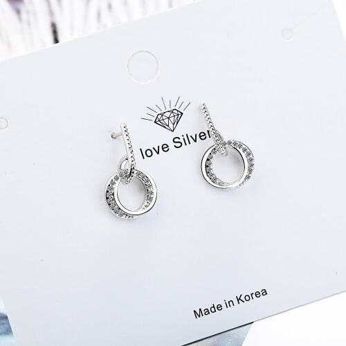 925 Sterling Silver Dainty Minimalist Geometric Double Circle Round Earrings With Pave Micro Zircon Jewelry Fashion S-E882
