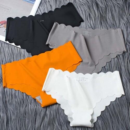 3Pcs/Pack Ruffle Pure Color Ice Panties Slip Silk Female Underpants Seamless Breathable Lady Briefs Girls Smooth Plain Panty
