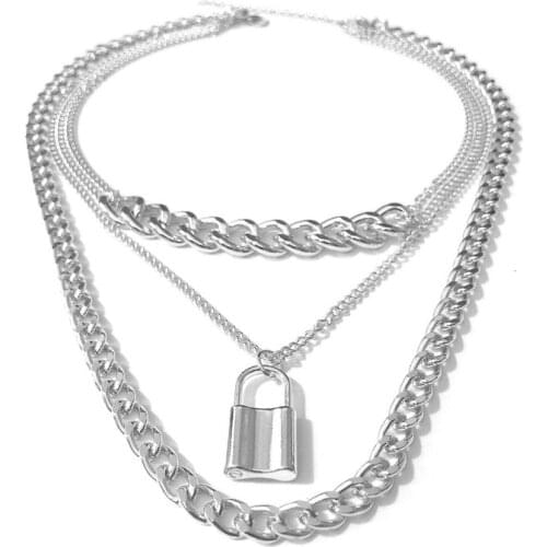 Lover Lock Double Chain Goth Padlock Necklace Silver Color Women Men Punk Emo Gothic Friendship Choker Neck Accessories Jewelry