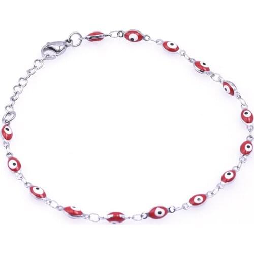 Stainless Steel Colorful Enamel Evil Eye Beads Charms Chain Bracelet For Women Girls Lucky Eye Pendant Anklet Jewelry Jewelry