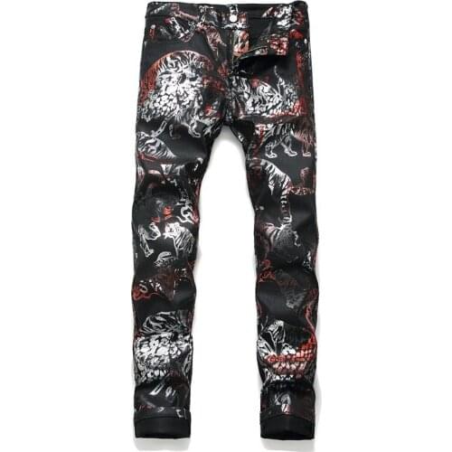 Fashion European New Brand Personality Printing Mens Pants High Street Full Length Slim Fit Punk Style Casual Pencil Trousers