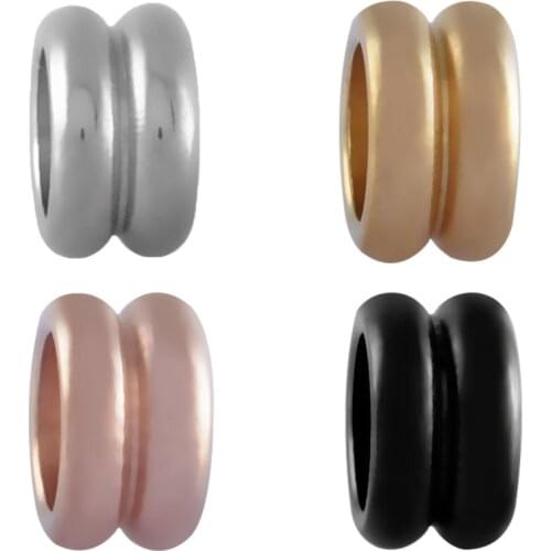 2017 New Stainless Steel Double Round 5.2mm Big Hole European Beads Charms For DIY Leather Bracelet Necklace Jewelry Making