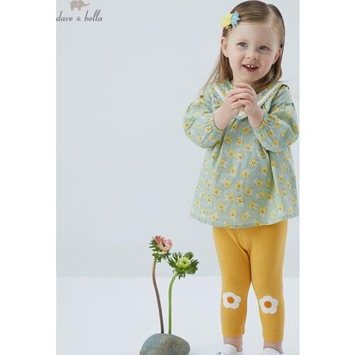 DBM17176 dave bella spring baby girls cute floral print clothing sets kids fashion long sleeve sets children 2 pcs suit