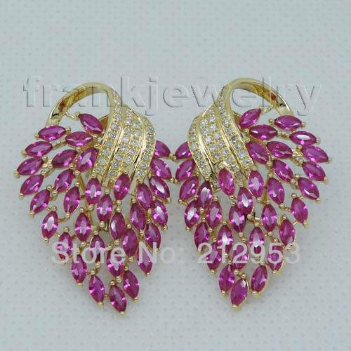 Elegent Natural Pink Ruby Earrings Vintage Solid 18Kt Yellow Gold for Party Fine Jewelry E153A