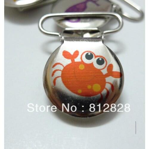 25pcs 1'' 25mm Boys Prints Enamel Painted Under The Sea Crab Circle pacifier Clips