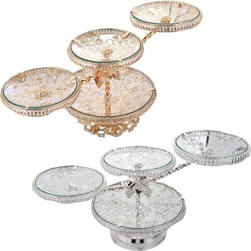 European Round Fruit Bowl Tempered Glass Multilayer Storage Display Cupcakes Snacks Candies Tray Plate Home Ornaments