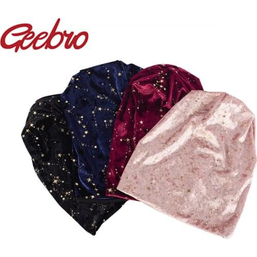 Geebro Womens Fashion Casual Splatter Paint star Beanie Hat Ladies Skull Solid Velour Soft Beanie Hats Bonnet For Female