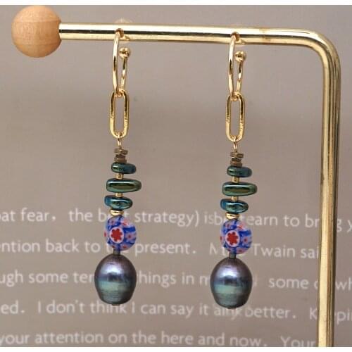 Go2Boho Black Freshwater Pearl Drop Earring For Women Stainless Steel Long Earrings Danglers Earings Beach Perles Jewelry