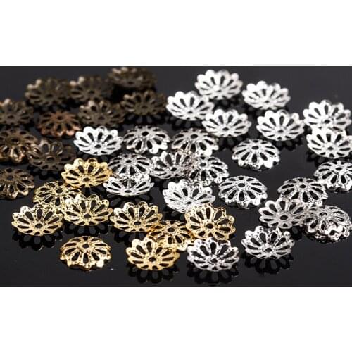 XINYAO 100pcs/lot Hollow Flower Spacer Bead Caps Findings Gold Silver Bronze Rhodium Trumpet End Caps For DIY Jewelry Making
