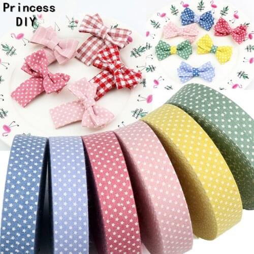 5M/Lot 10 25 40mm Print Pentacle Ribbon Small Star Cotton Ribbon Tape Fabric Layering DIY Collar Hair Bow Accessories Material