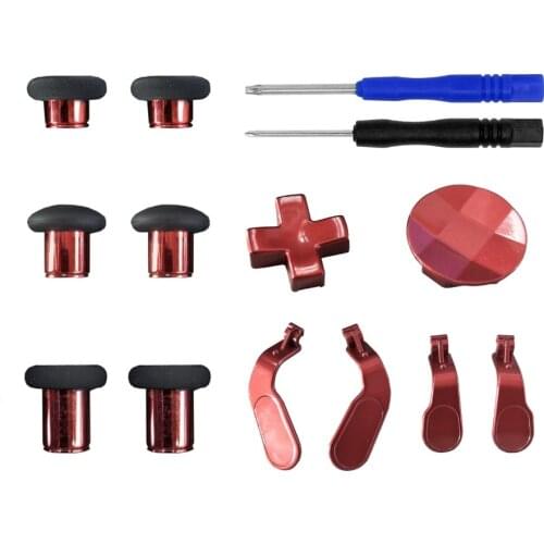 12 in 1 Metal Mod Thumbsticks Joysticks, Paddles & Dpads with Open Tool for Xbox One Elite Controller (Red)