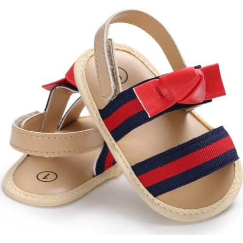 Cute Princess Shoes Newborn Infant Baby Girls Bowknot Toddler Summer Sandals Anti-slip Striped Shoes